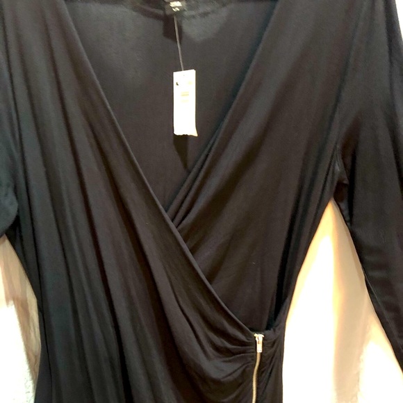 ATTENTION black 3/4 sleeves wrap dress with side zipper rouching size L NWT - Picture 5 of 10
